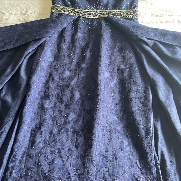 ENGAGEMENT PROM GOWN COUTURE MERMAID W/ ATTACHED SKIRT NAVY BLUE OFF SHOULDER - Picture 10 of 10